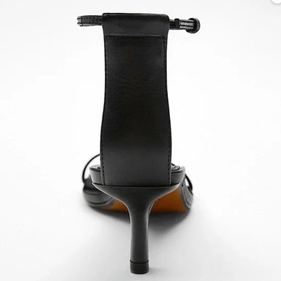 NWT, ZARA BLACK MINIMALIST HEELED LEATHER SANDALS, 8 - Picture 4 of 5